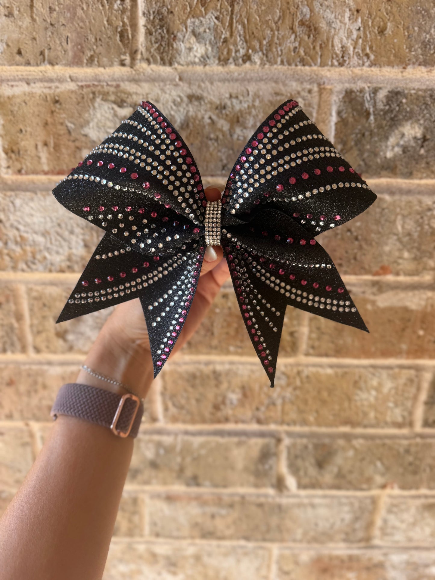 Rylee Bow: Black Glitter & Pink Rhinestones