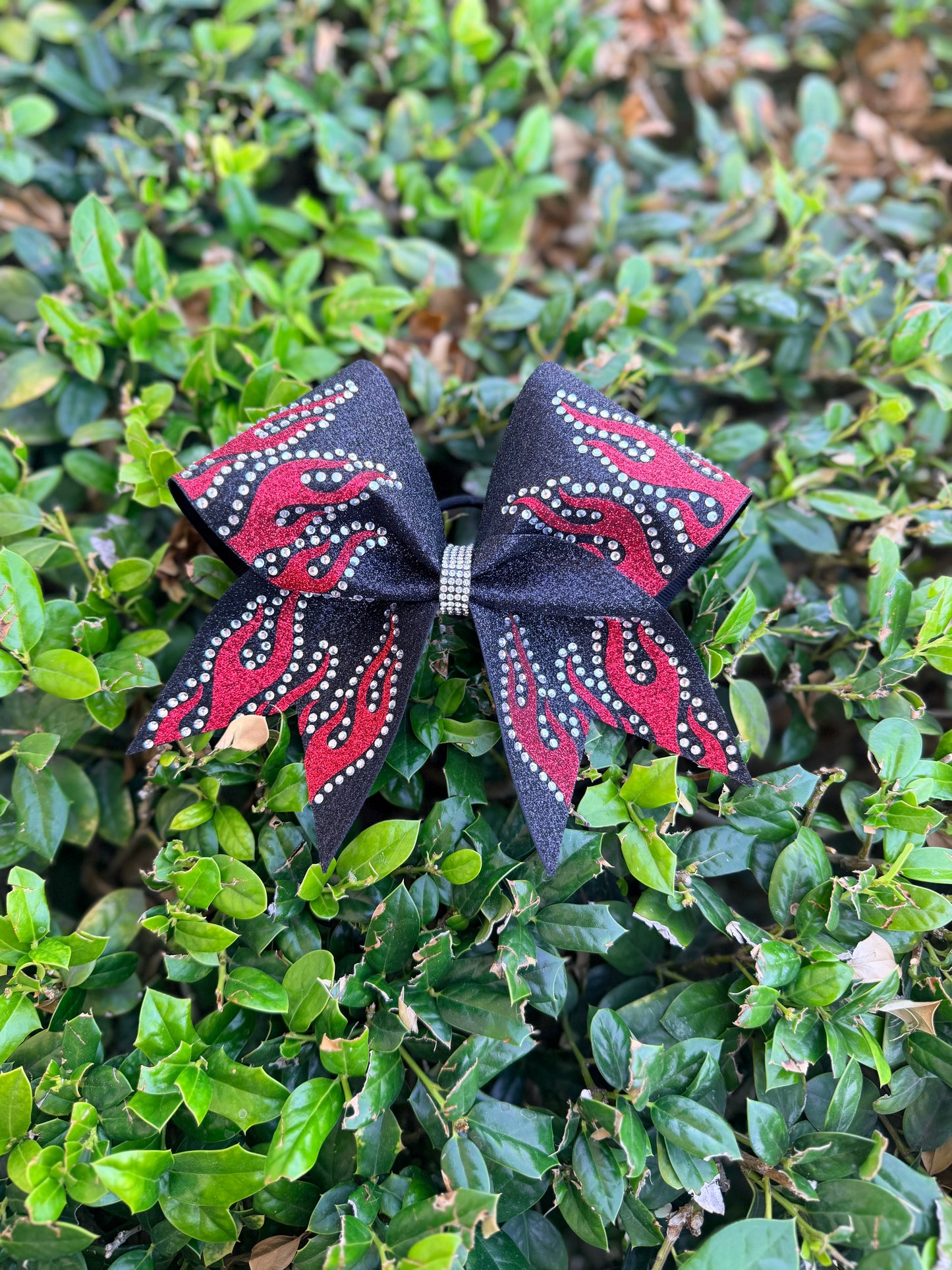 Aiden Bow: Black and Red Rhinestone Cheer Bow (In Stock)