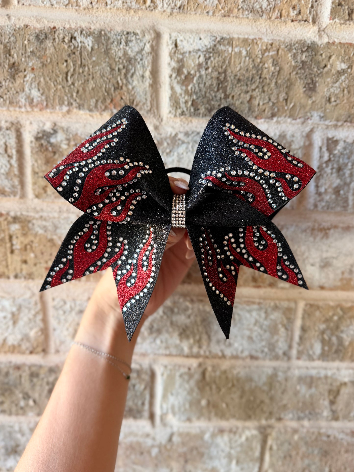 Aiden Bow: Black and Red Rhinestone Cheer Bow (In Stock)