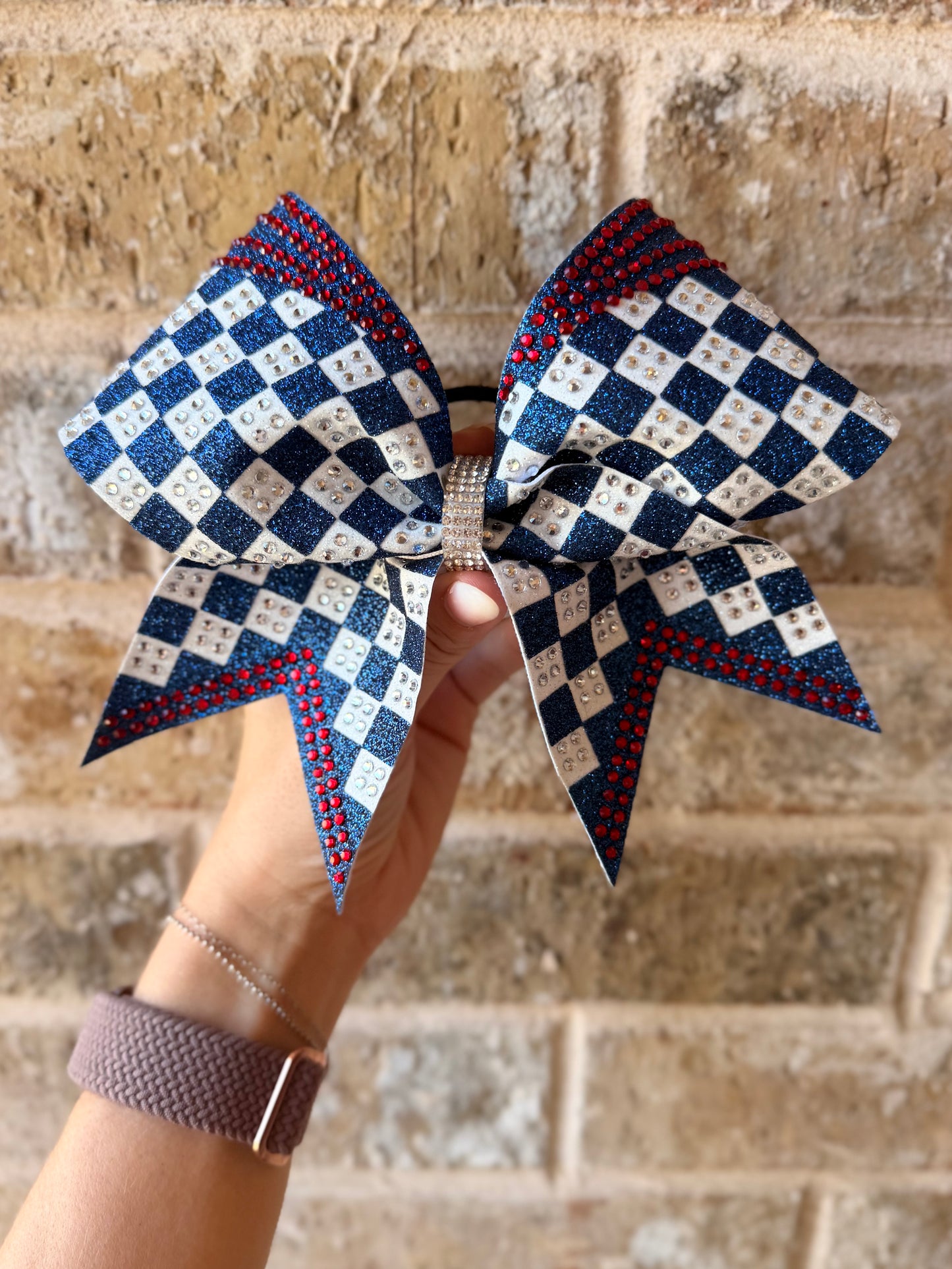 Rumor Bow: Navy and White with Red