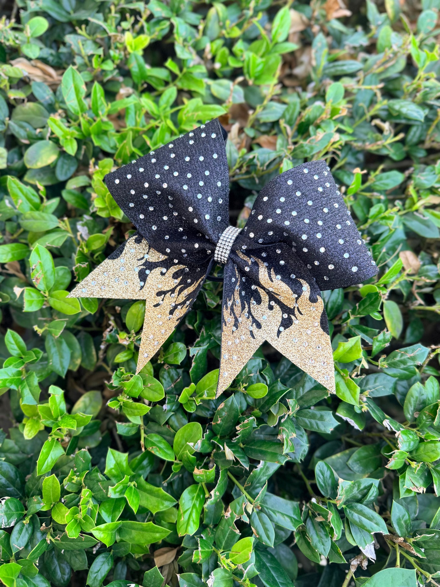 Flames: Black and Gold Rhinestone Cheer Bow