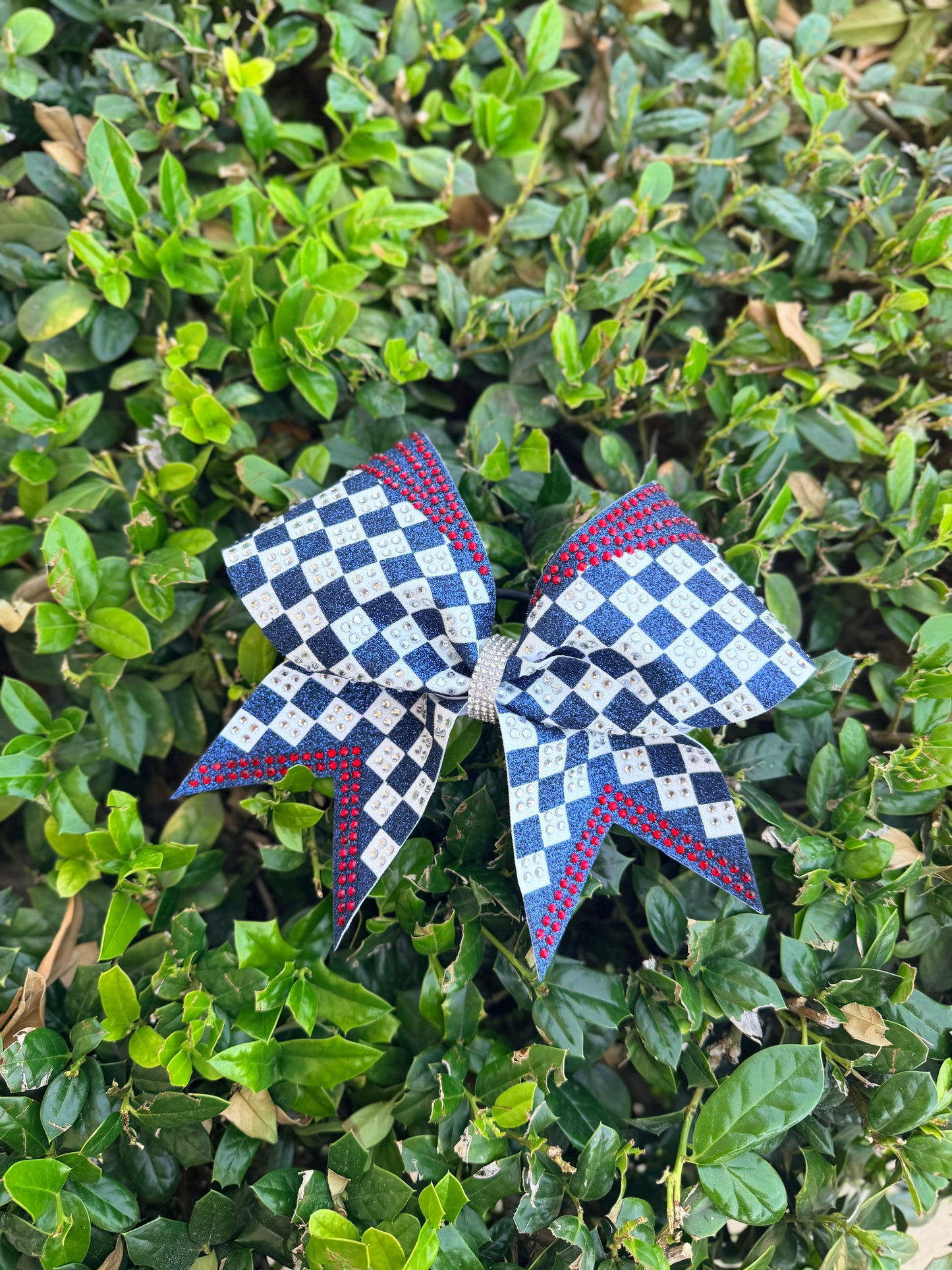 Rumor Bow: Navy and White with Red