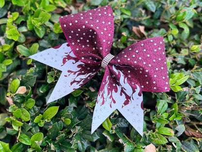 Flames: Maroon and White Rhinestone Cheer Bow