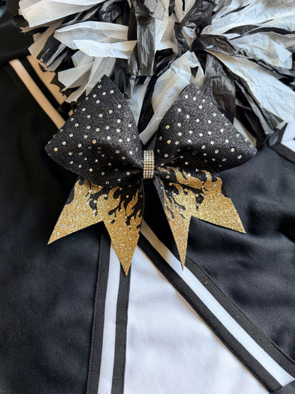 Flames: Black and Gold Rhinestone Cheer Bow
