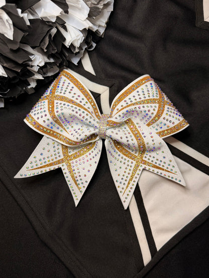 Marley Bow: White and Gold Rhinestone Cheer Bow