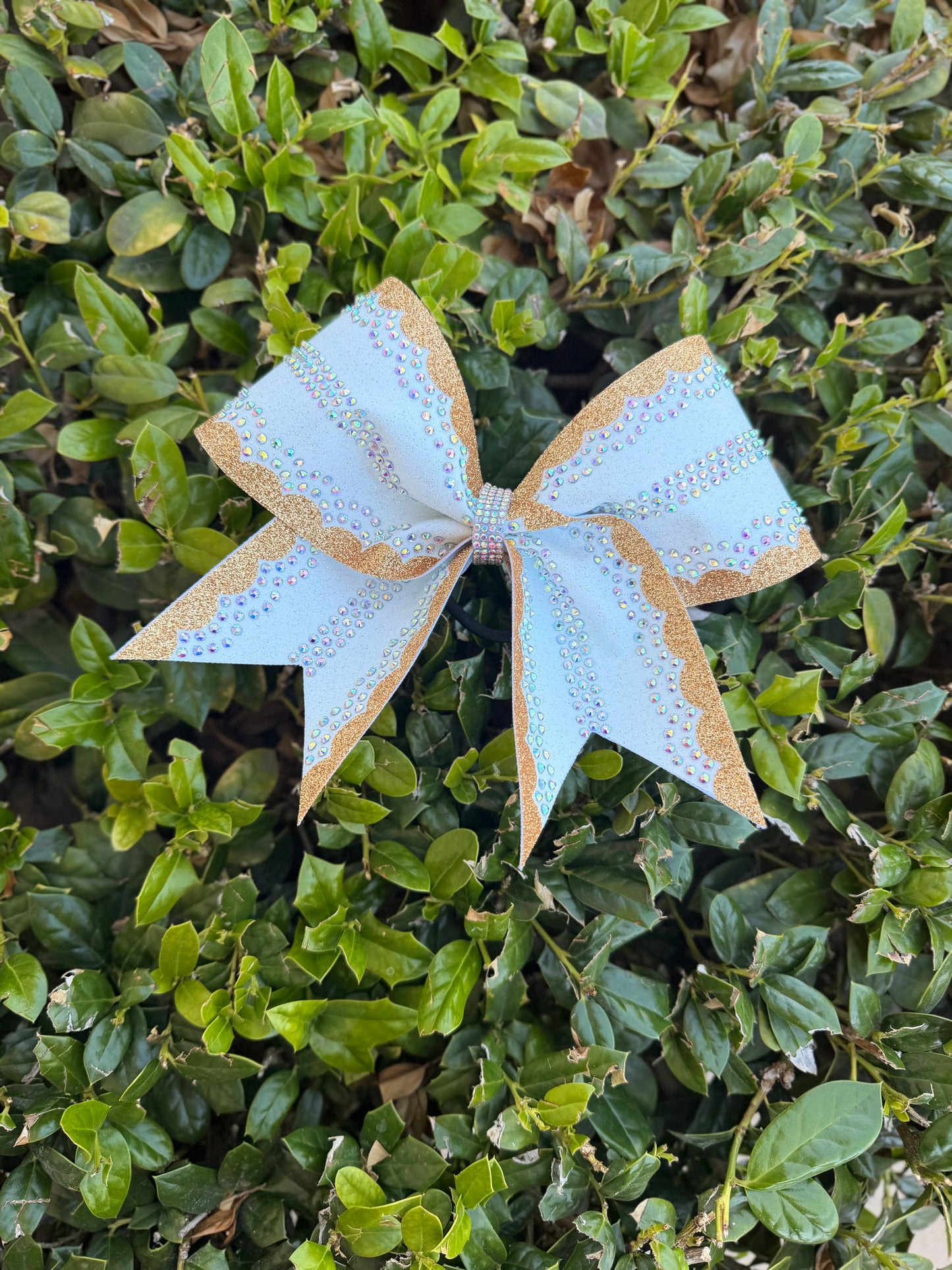 Lauren Bow: White and Gold Rhinestone Cheer Bow (In Stock)