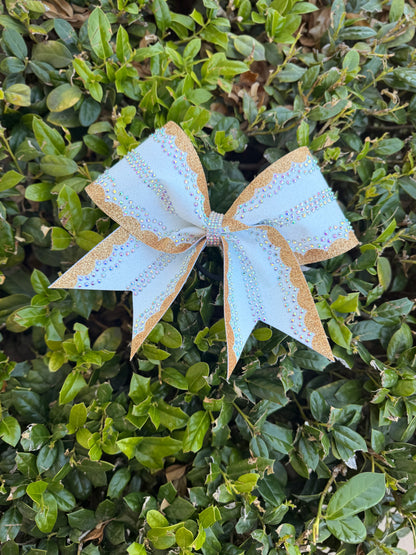 Lauren Bow: White and Gold Rhinestone Cheer Bow (In Stock)