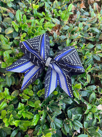 Vada Bow: Black, Royal and Silver Rhinestone Cheer Bow (In Stock)