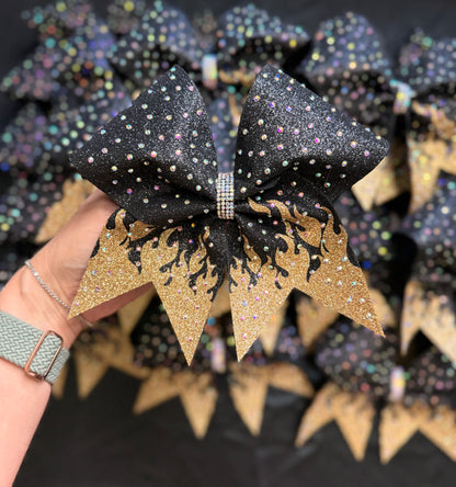 Flames: Black and Gold Rhinestone Cheer Bow
