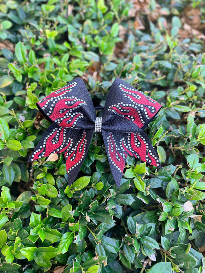 Aiden Bow: Black and Red Rhinestone Cheer Bow (In Stock)