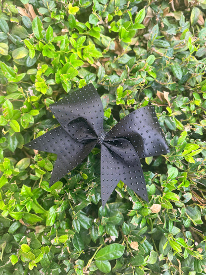 Nora Bow: Black on Black Satin Rhinestone Cheer Bow
