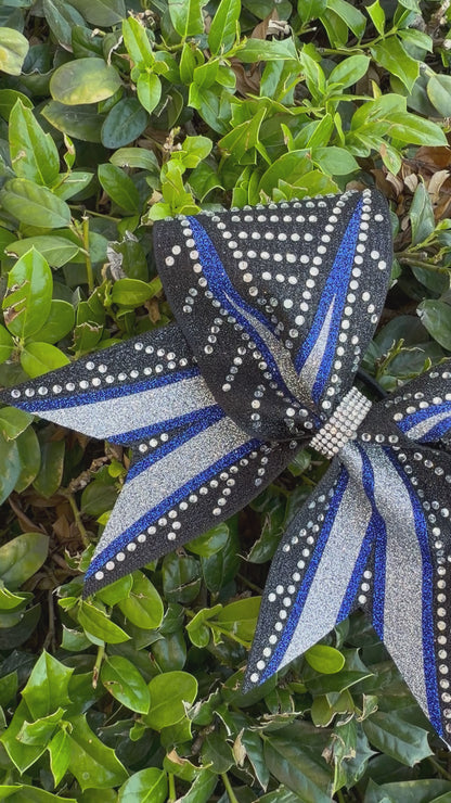 Vada Bow: Black, Royal and Silver Rhinestone Cheer Bow (In Stock)