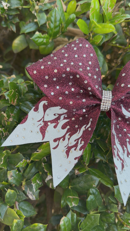 Flames: Maroon and White Rhinestone Cheer Bow