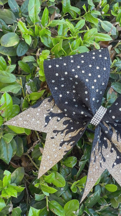 Flames: Black and Gold Rhinestone Cheer Bow