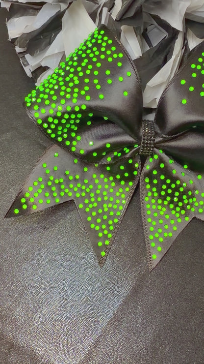 Neon Green Rhinestone Cheer Bow